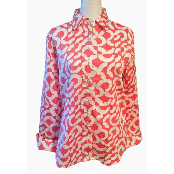Tizzie Abstract & Floral Pink and Orange Classic Button Down Blouse Size Small - Picture 1 of 6